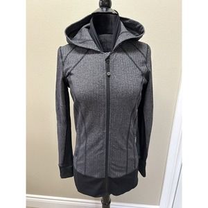 Lululemon Daily Practice Jacket Hooded Heathered Herringbone Black Sz 8